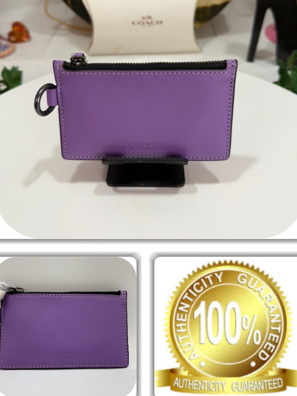 NWOT-COACH LEATHER PURPLE CARD HOLDER!